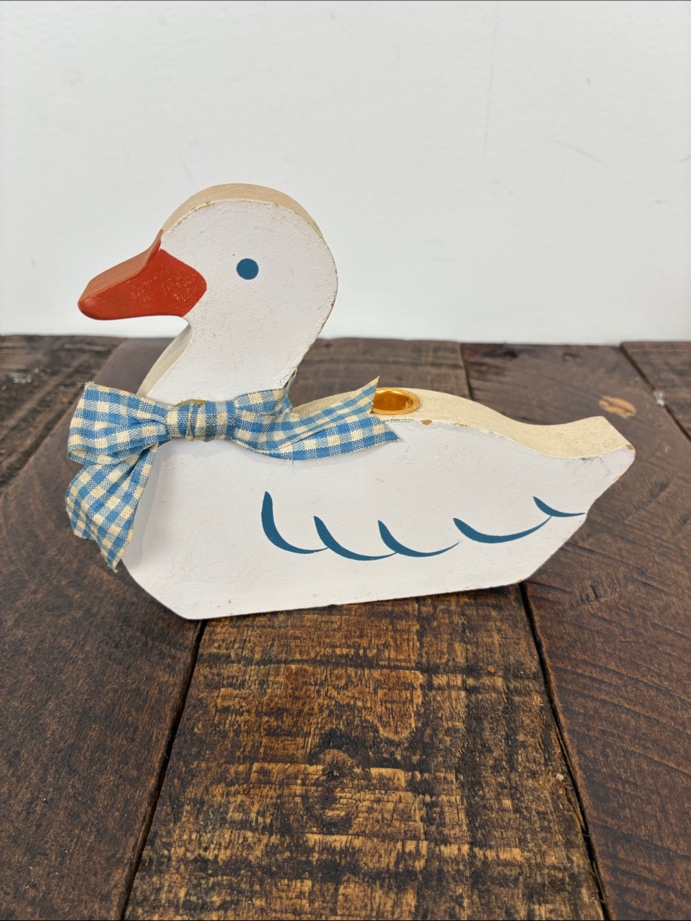 Vintage Wooden Goose Small Taper Candle Holder Shelf Sitter Decor 90s Geese